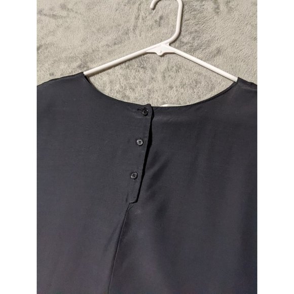 🍑VTG PETITE IMPRESSIONS 100% Rayon Women Blouse Padded Shoulder Black SIZE 14 - Picture 10 of 12